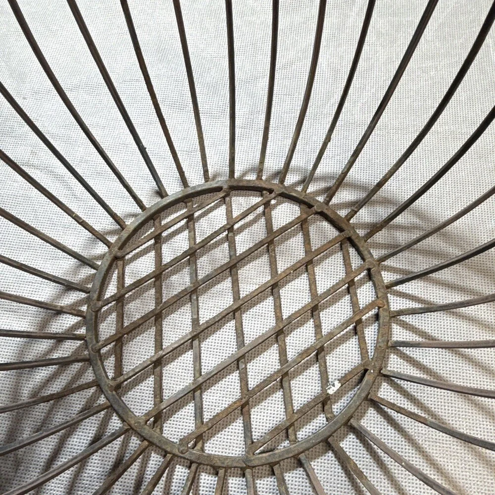 Vintage French Country Rustic Metal Wire Basket with Scroll Rim